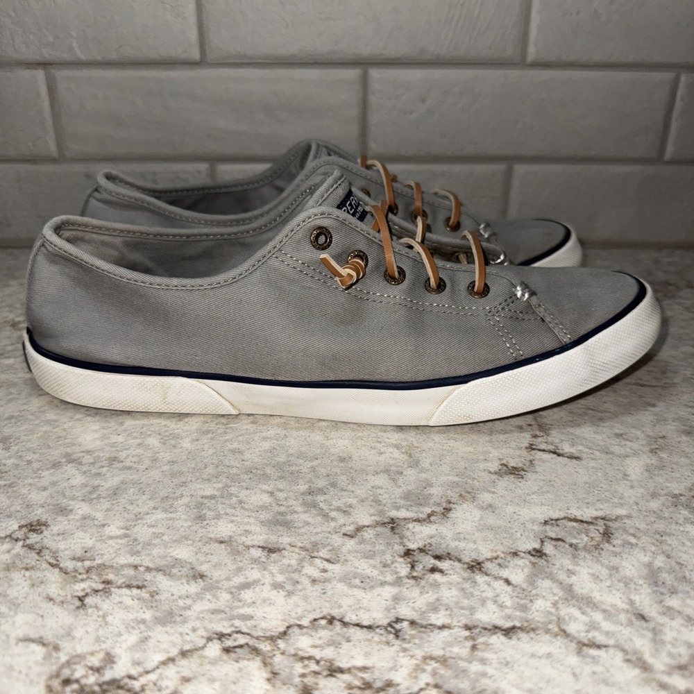 Sperry Pier View Gray Canvas Lace Up Slip-On Sneakers Women's Size 11 No Tie - Picture 3 of 10